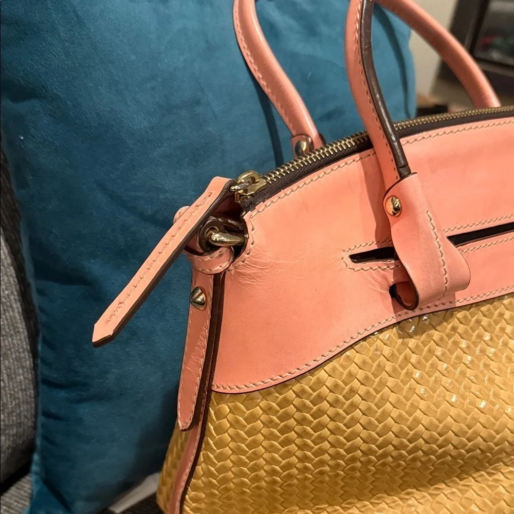 Dooney and Bourke Pink Tan Women's Handbag rare straw tote designer vintage bag